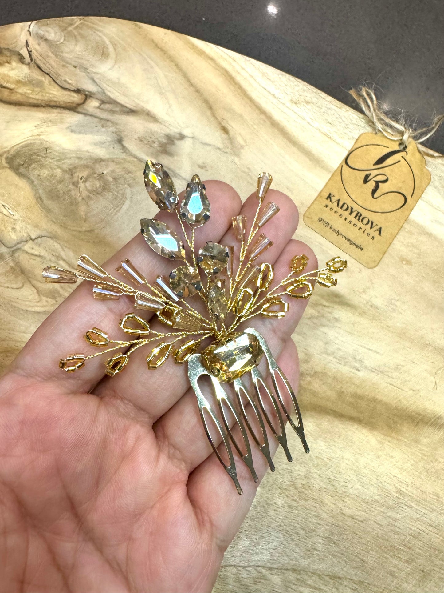 Golden color glass crystals hair accessory